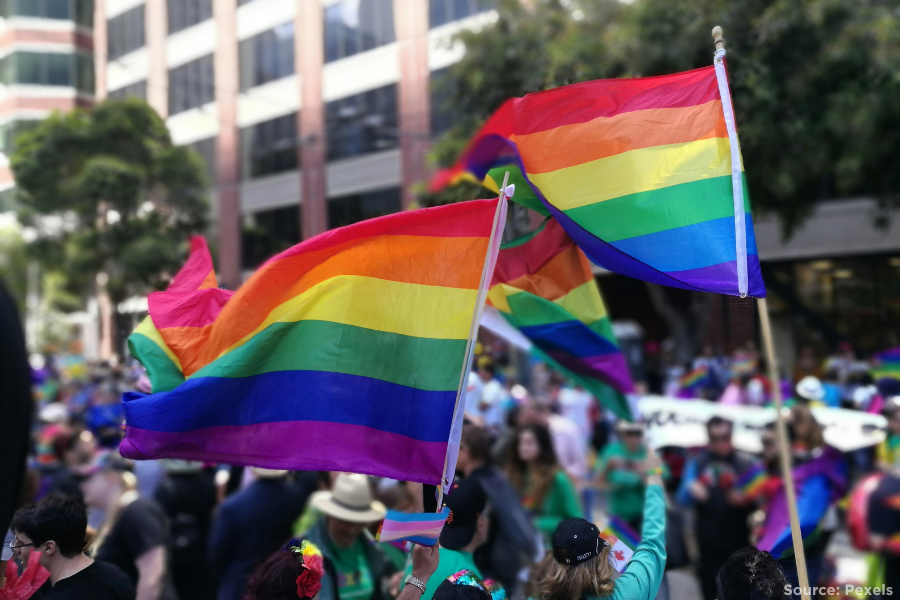 pride flags at a rally
