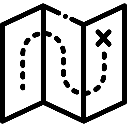 Map icon with a dotted line to an X