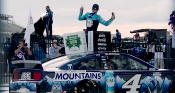 Denny Hamlin wins at Pocono. Photo: Instagram (@kevinharvick)