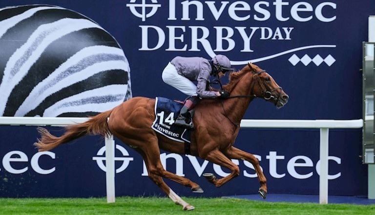 Emmet McNamara riding Serpentine to the win at the Epsom Derby. Photo: Jockey Club UK.