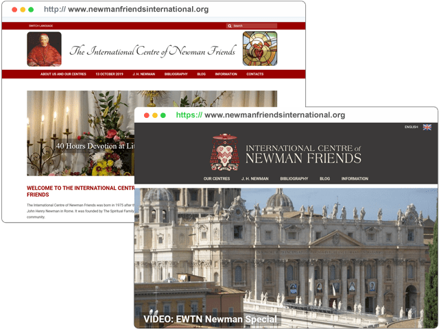 Old versus new design of the Newman Friends website.