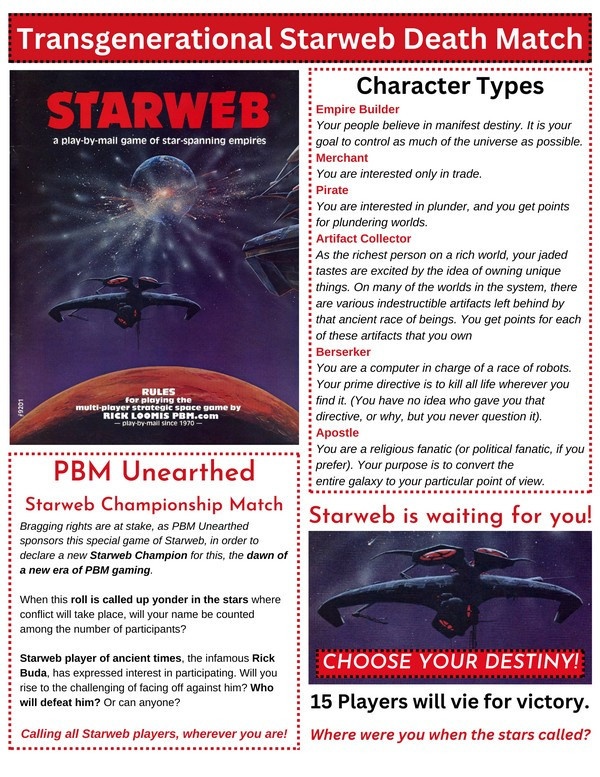 Image ad for the Transgenerational Starweb Death Match game