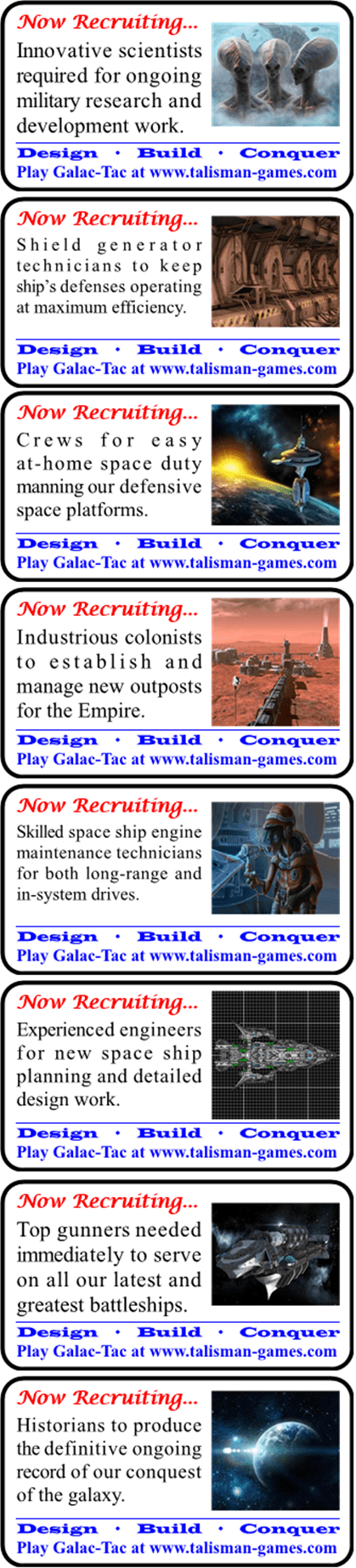 PBM image ad for Galac-Tac for Talisman Games