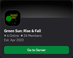 PBM image ad for the Green Sun: Rise & Fall Discord