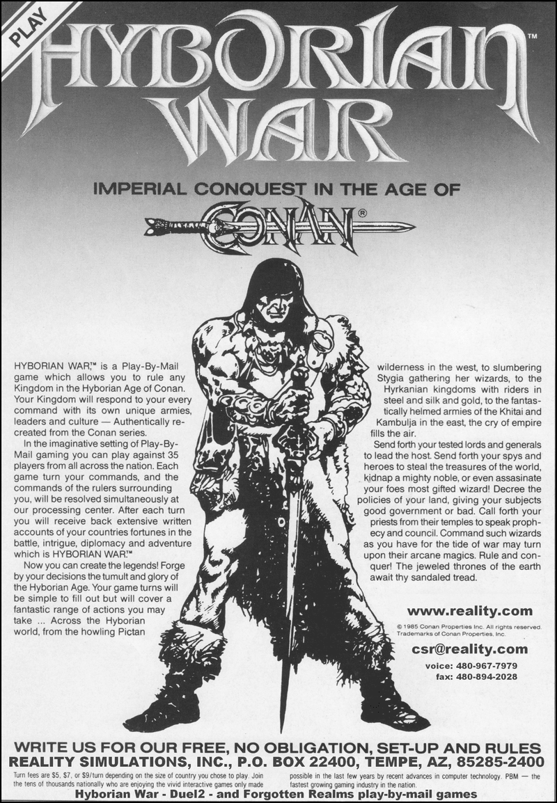 Image ad for Hyborian War for Reality Simulations, Inc.