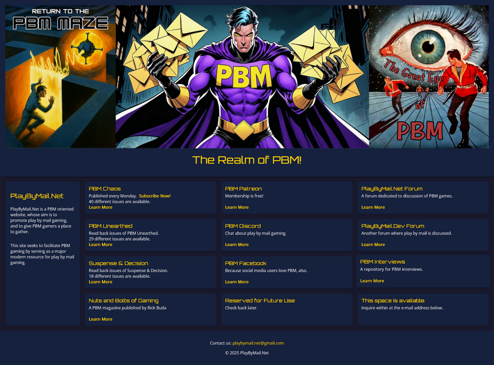 Image of the new look for the PlayBYMail.Net website