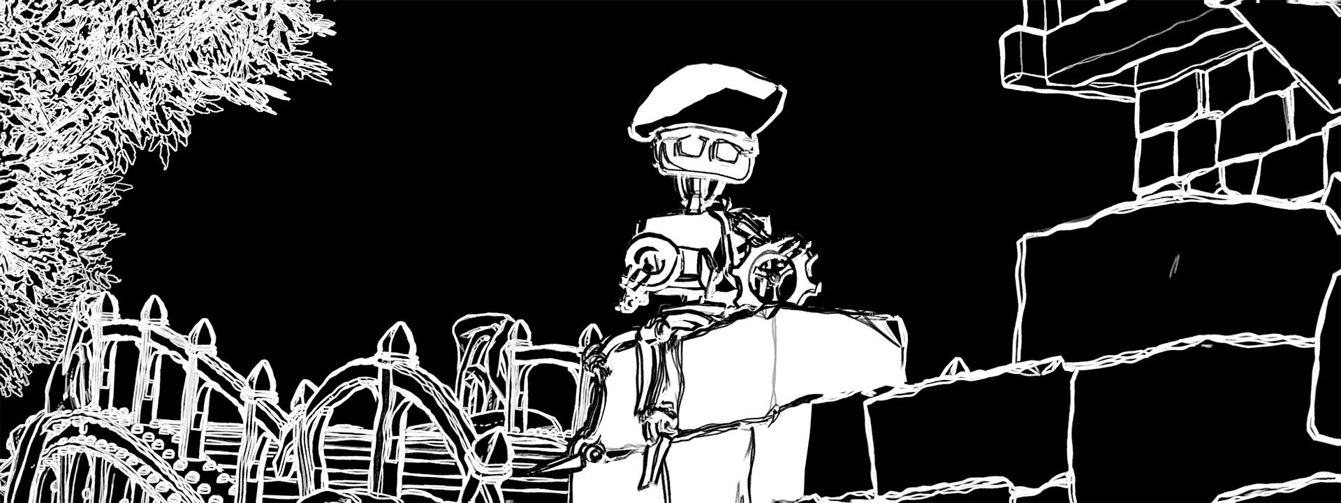Baker and the Bridge scene in noir style