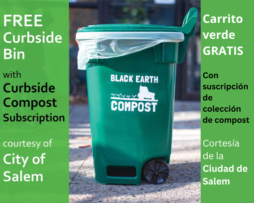 graphic of a black earth compost bin saying free curbside bin with curbside compost subscription