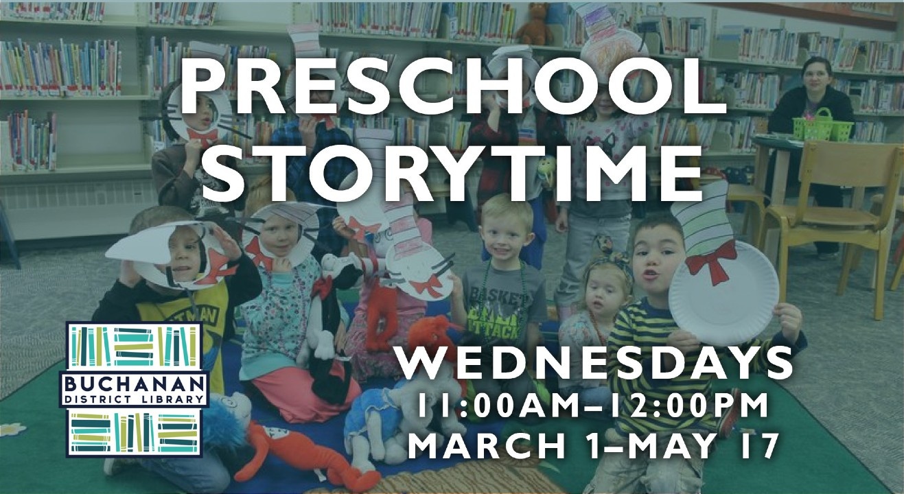 Preschool Storytime, Wednesdays 11am–12pm, March 1–May 17