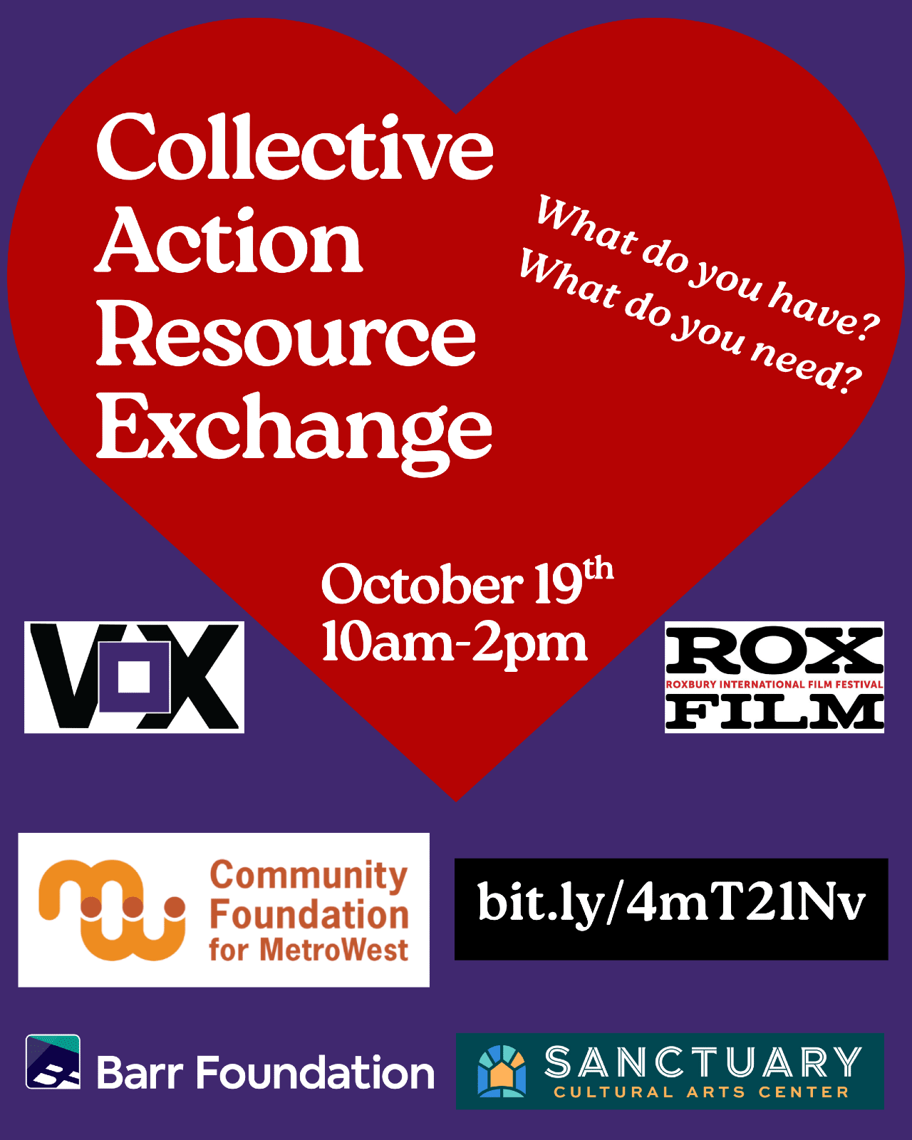Collective Action Resource Exchange. What do you have? What do you need? October 19th, 10am-2pm.