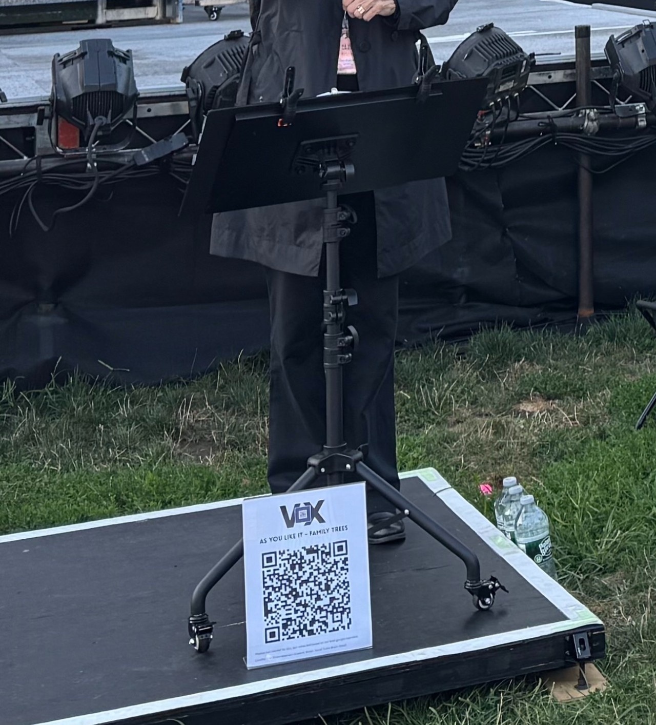 a music stand on wheels.