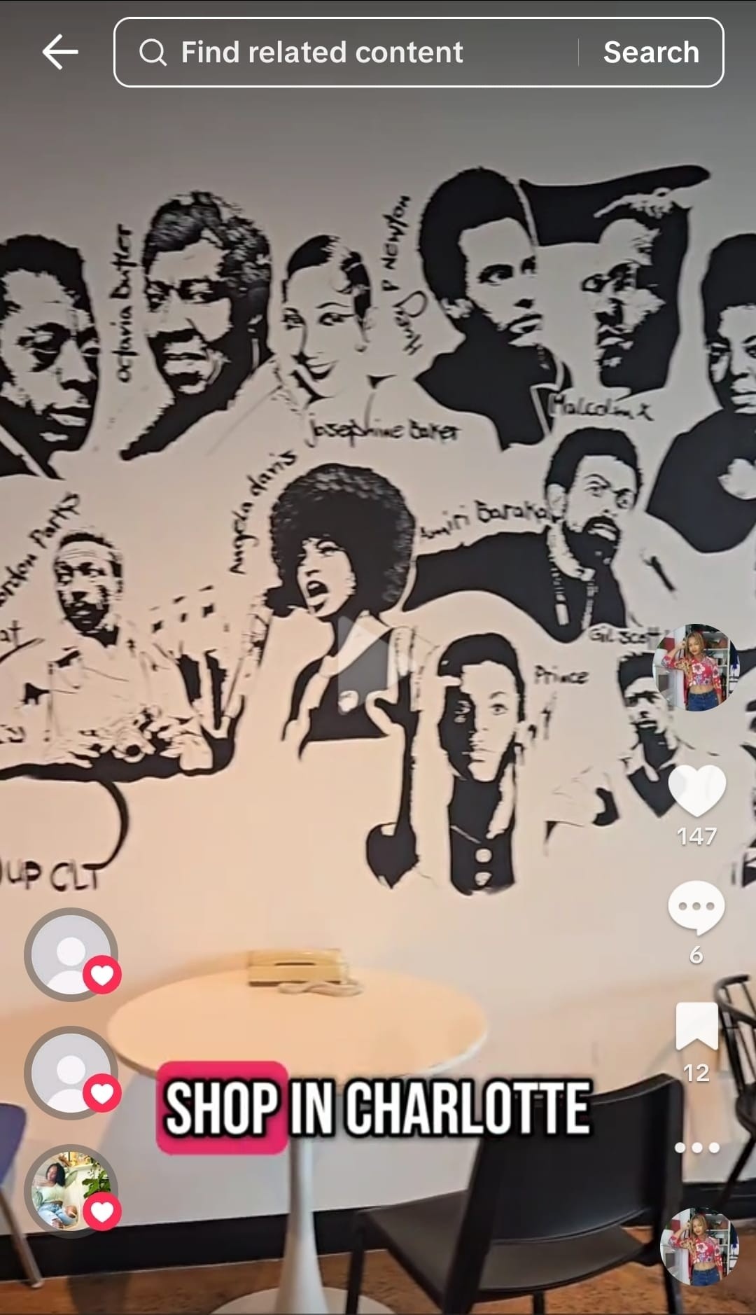 Still image from Dijadontneedya's TikTok featuring Archive CLT coffee shop interior