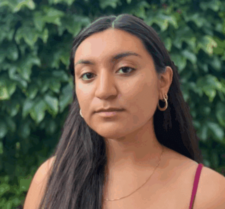 An image of community organizer Faviola Ramirez; when hovering the image changes to NEXT in Nonprofits podcast logo.