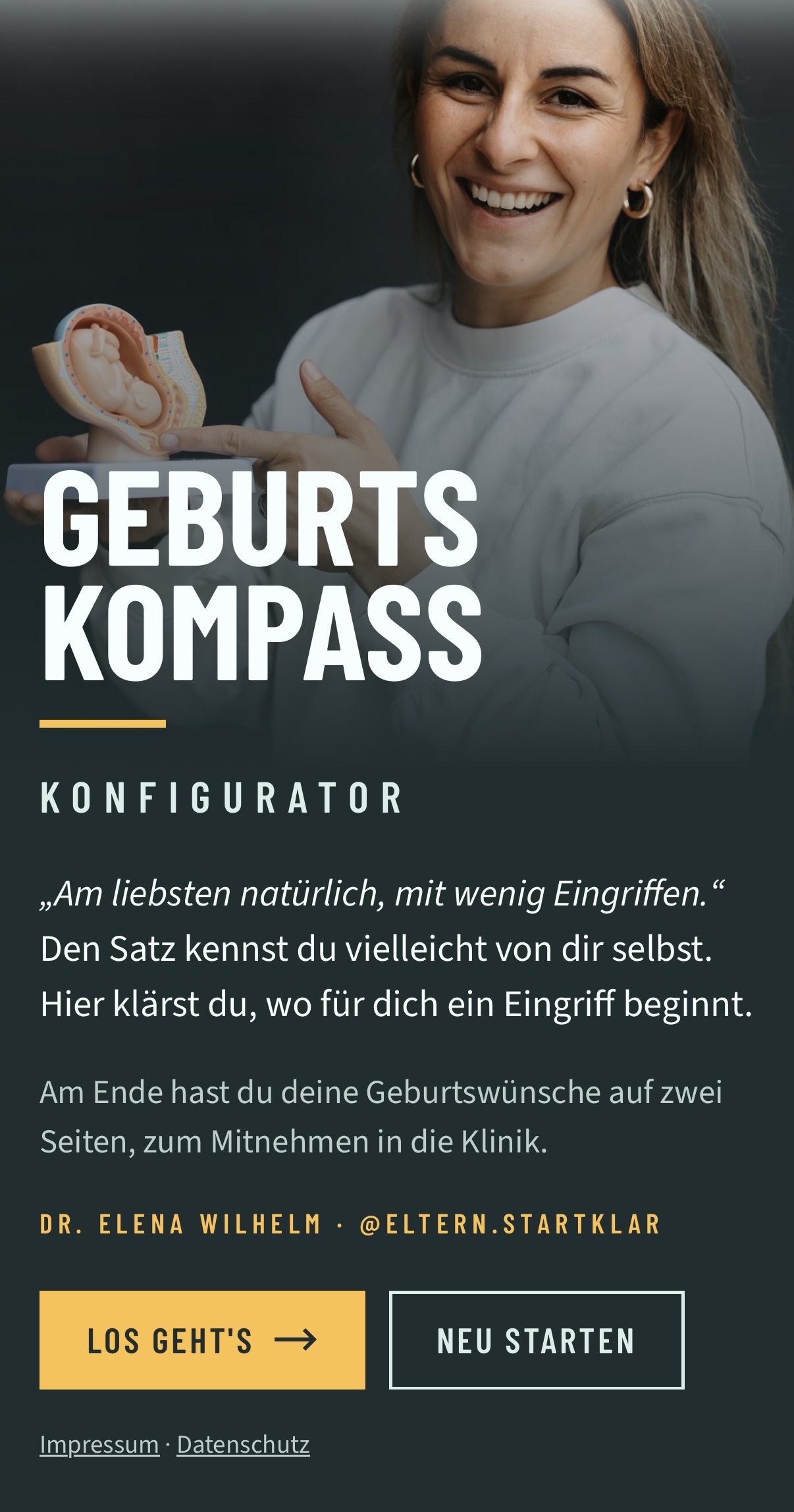Startseite des Geburtskompass-Konfigurators