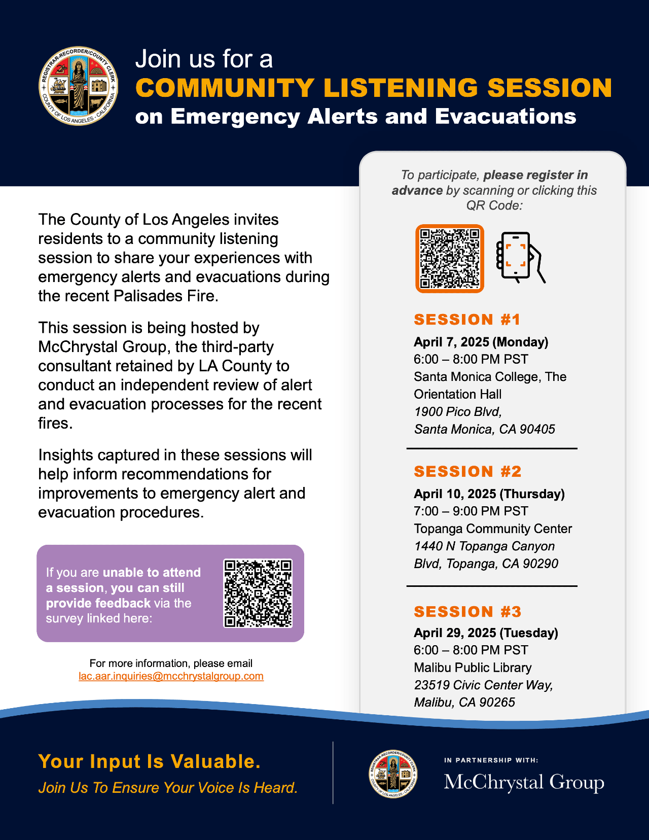 Flyer for Community Listening Sessions