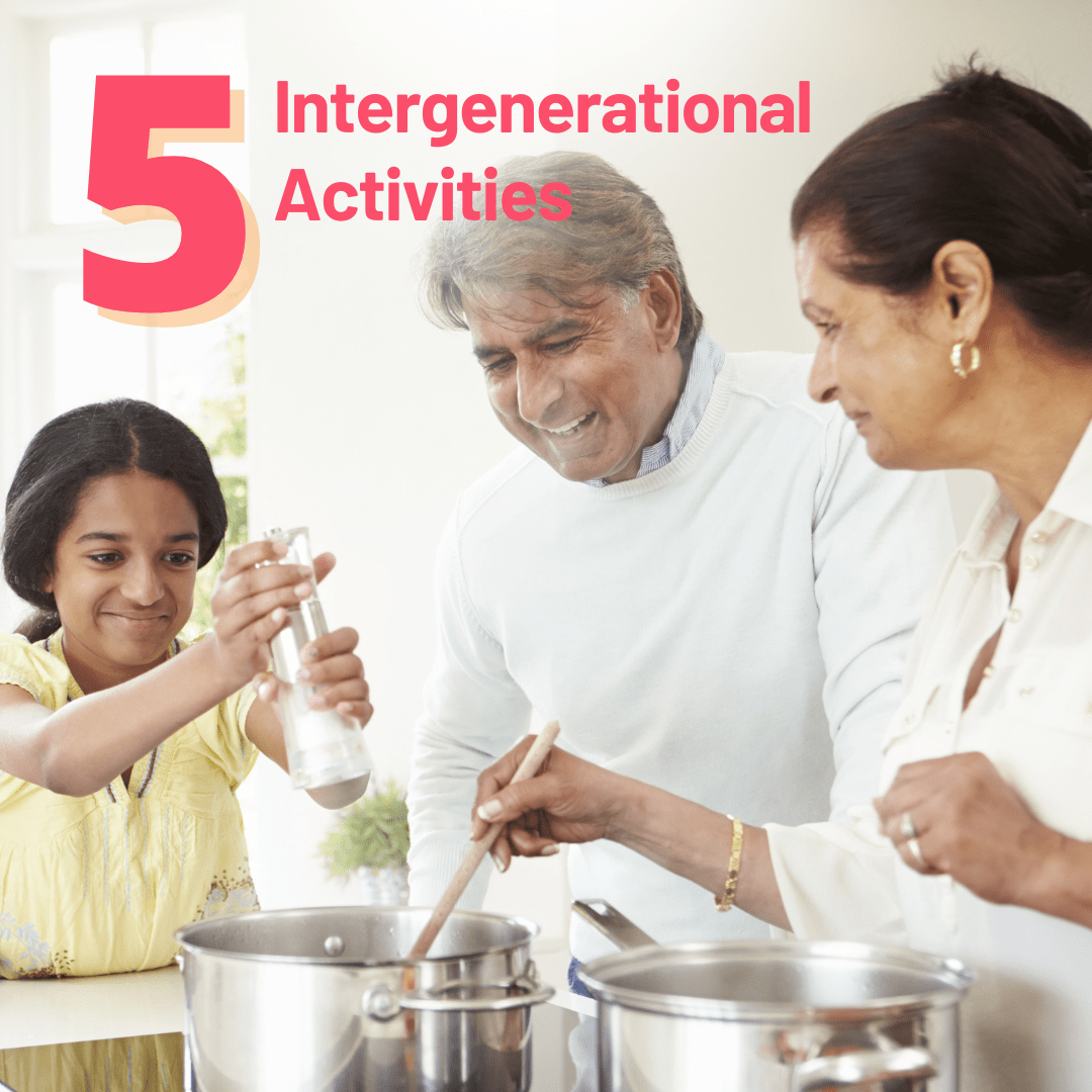 A happy family cooking food together