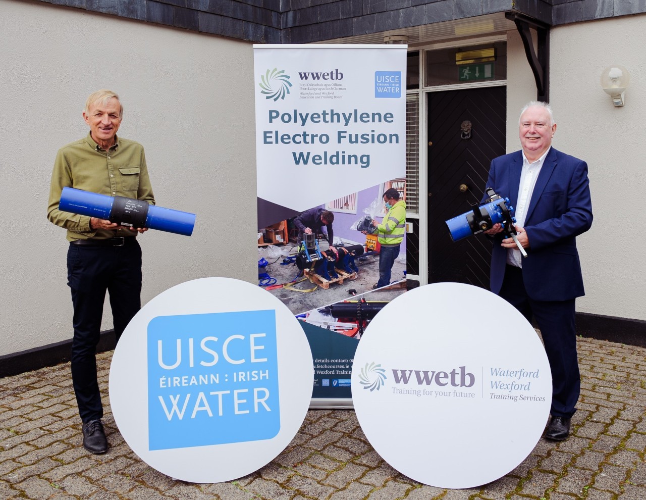 John Cassidy, Area Training Manager (WWETB)and Fergus Collins, Head of Capital Services (Irish Water) with the banner for Polyethylene Electro Fusion welding