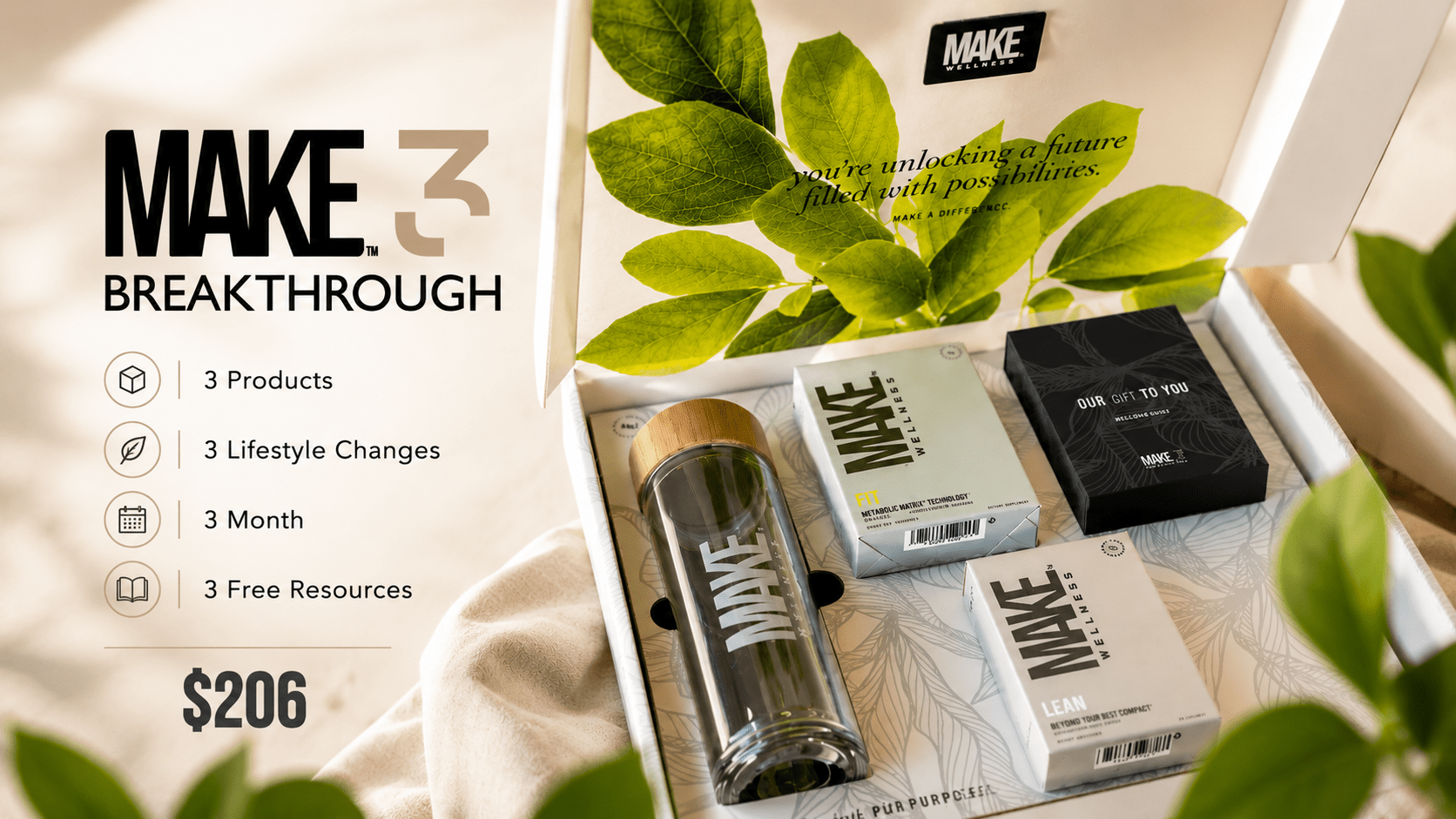 MAKE 3 Breakthrough Stack product image featuring FIT as part of the muscle, metabolism, and sleep system