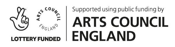 Arts Council England's logo on a white background. Lottery funded. Supported using public funding by Arts Council England.