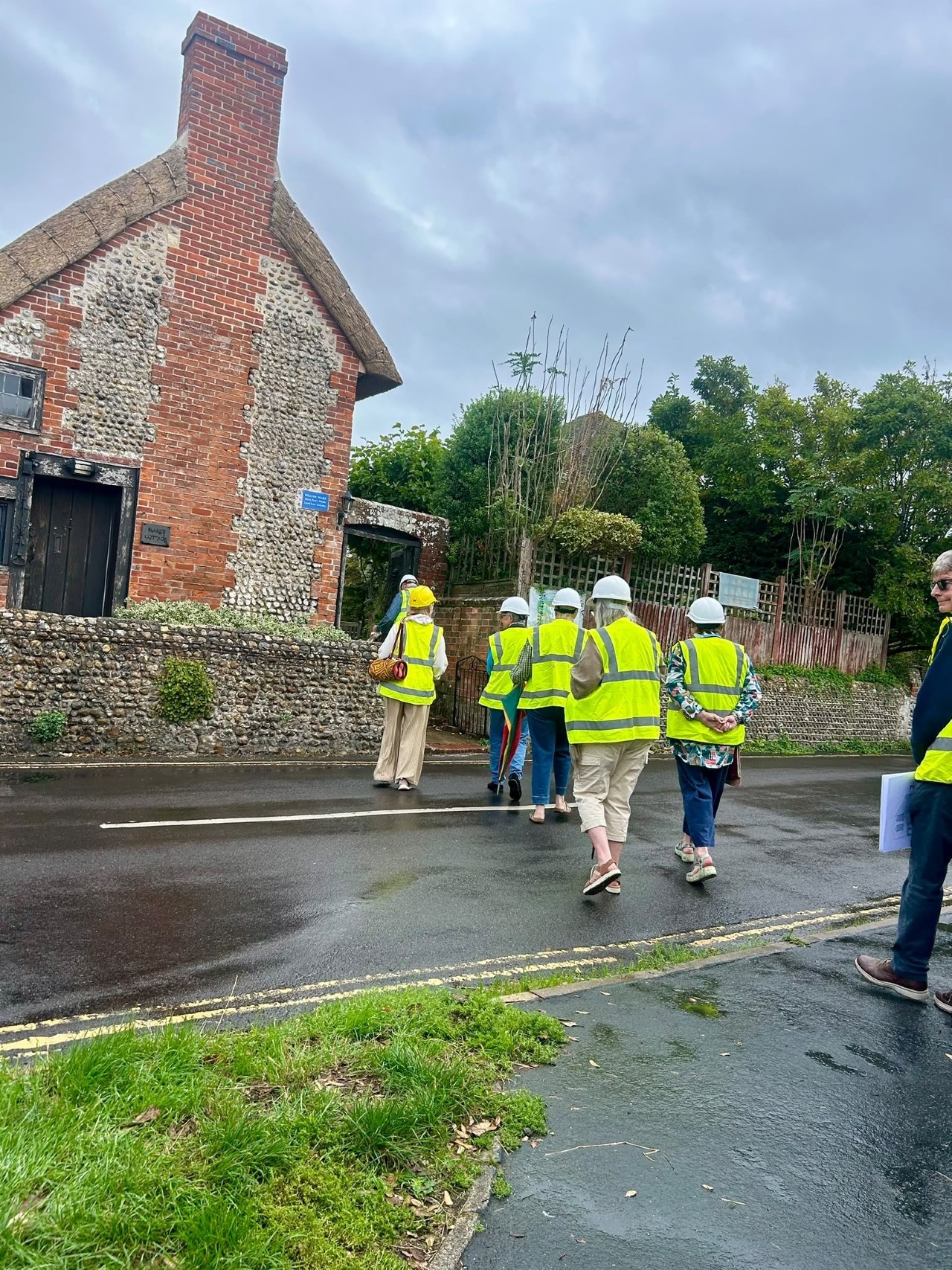 Visitors in hard hats and high-visibility jackets arriving at Blake Cottage for the Heritage Open Day tours on 15 September 2026.