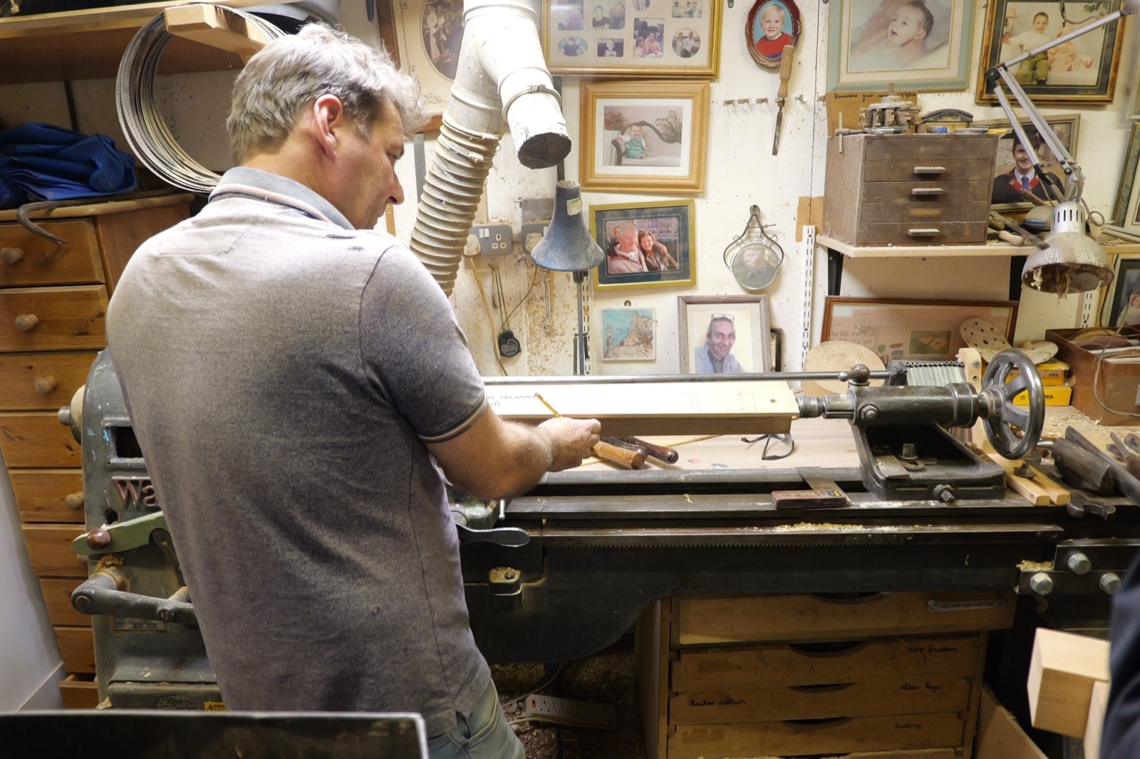Phil Jones working on a support leg for the replica printing press at his lathe on 20 October 2026.