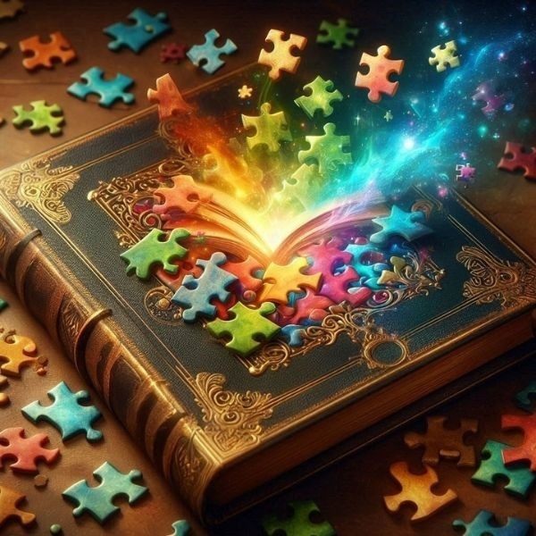 Book with Puzzle Pieces