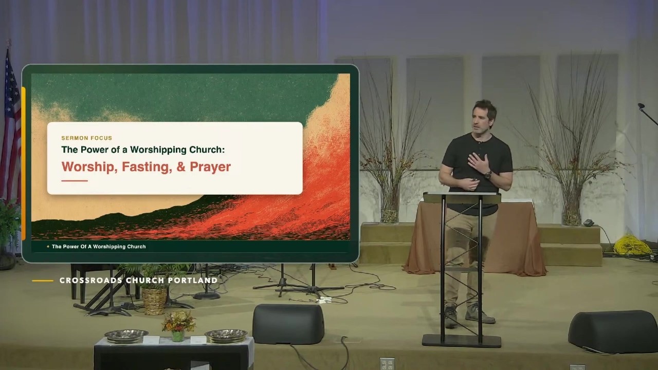 Speaker teaching during the August 30 service; Sunday’s Message: Worship, Fasting, and Prayer