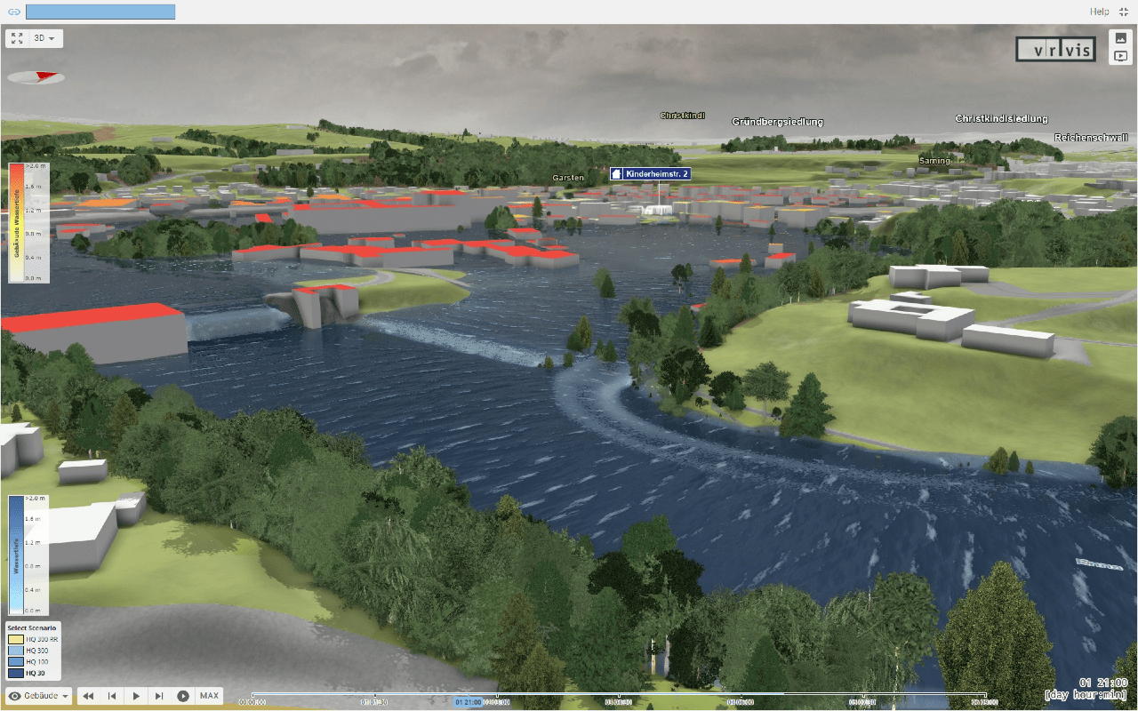 Bild: Visualisierung einer Hochwassersimulation